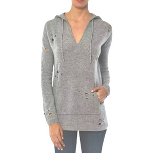 Autumn Cashmere Grey Distressed Cutout Hooded Sweatshirt Pullover Large